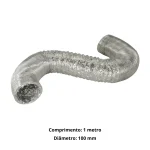 A aparência do duto de alumínio flexível 100mm é prateada e o formato é circular, parecendo uma sanfona.