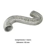 A aparência do duto de alumínio flexível 125mm é prateada e o formato é circular, parecendo uma sanfona.