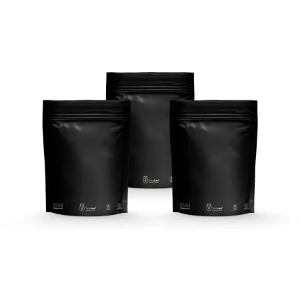 O Saco de Armazenamento Grove Bag 28g possui formato retângular e cor preta fosca.