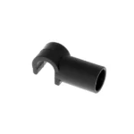 Peça em formato de gancho, feita de plástico preto. O item é feito para dar firmeza às hastes de sustentação do teto da estufa de cultivo Garden HighPro.