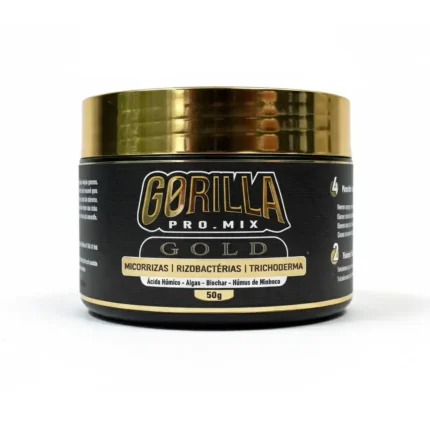 A embalagem das Micorrizas | Rizobactérias | Trichodermas | ProMix Gold 50g é cilíndrica e possui a cor preta com detalhes em dourado.